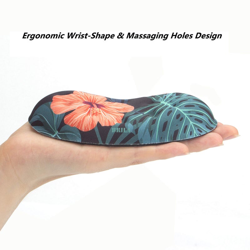 BRILA Ergonomic Memory Foam Mouse Wrist Rest Support Pad Cushion for Computer, Laptop, Office Work, PC Gaming - Massage Holes Design - Wrist Pain Relieve (Floral Leaves) - Image 4